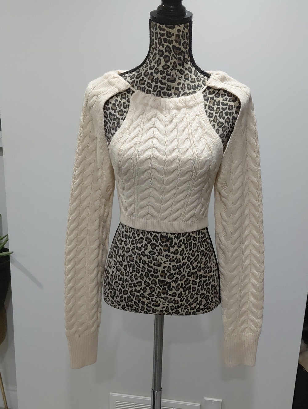 Off-Shoulder Cream Cable-Knit Sweater